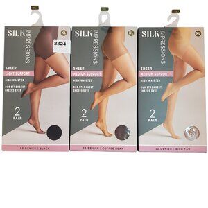 NEW 3 Packs of 2 Pair SZ XL Silk Impressions Sheer Support Pantyhose